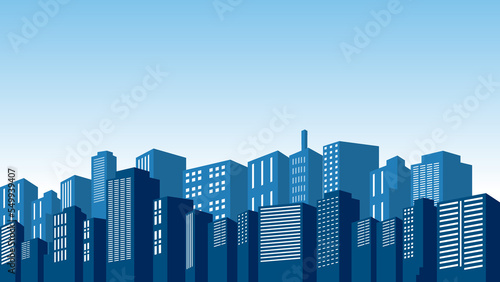 City of background building silhouette with blue sky.