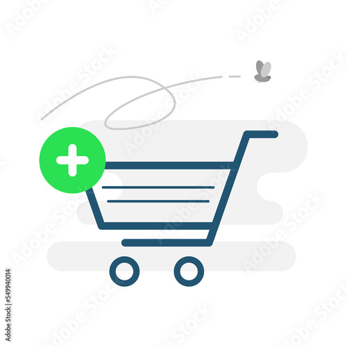 no item in the shopping cart, add product, click to shop now concept illustration flat design vector eps10. modern graphic element for landing page, empty state ui, infographic, icon