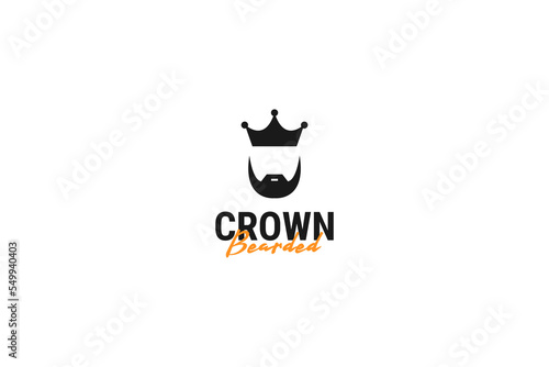 Bearded man with crown logo design vector template illustration