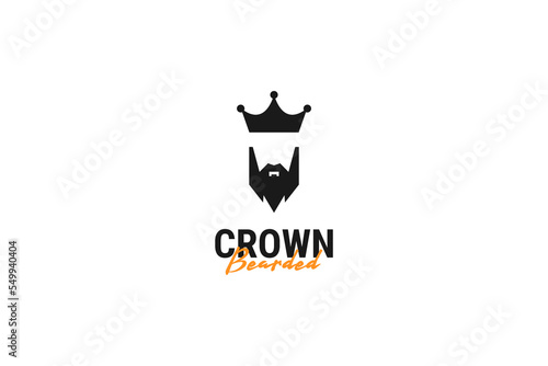 Bearded man with crown logo design vector template illustration