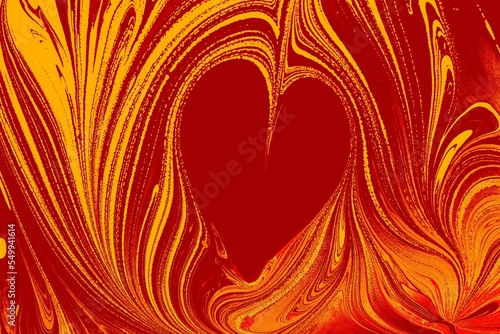 Illustration of abstract colorful marble pattern texture with heart shapes - Ebru art