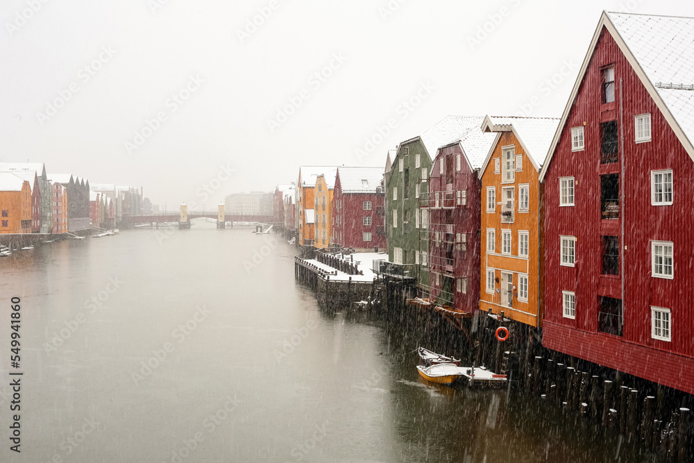 Naklejka premium Snowfall in Trondheim, Norway