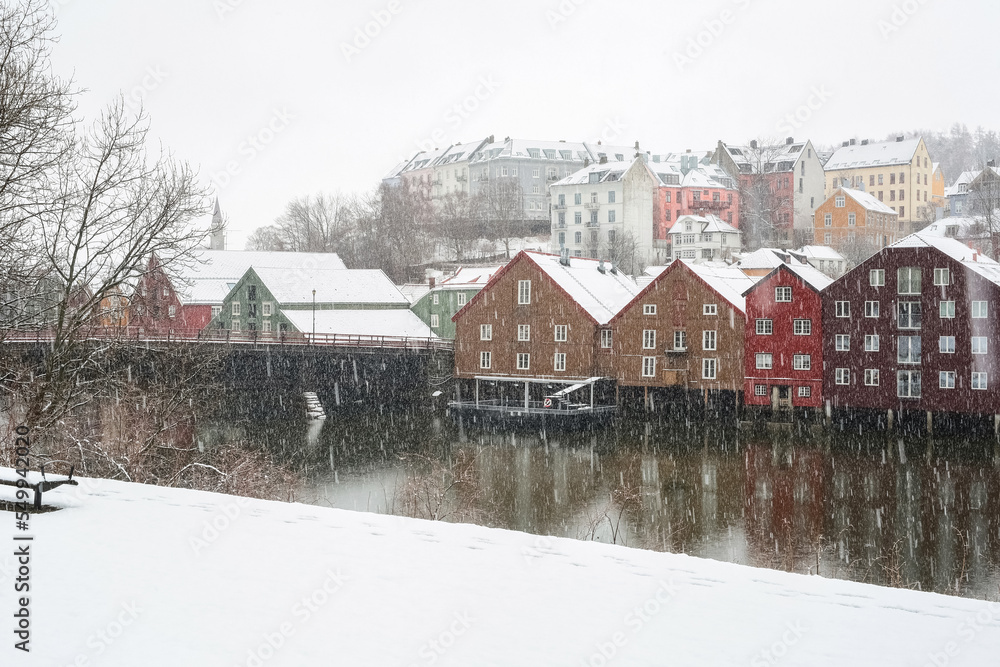 Snowfall in Trondheim, Norway