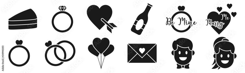Wedding stickers icon design template vector illustration set Wedding stickers icon design template vector illustration set