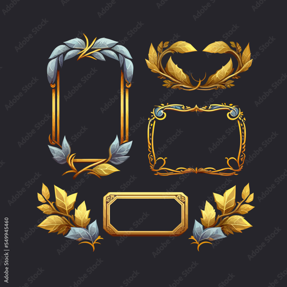 Empty rectangle frames in medieval style for game ui design. A ...