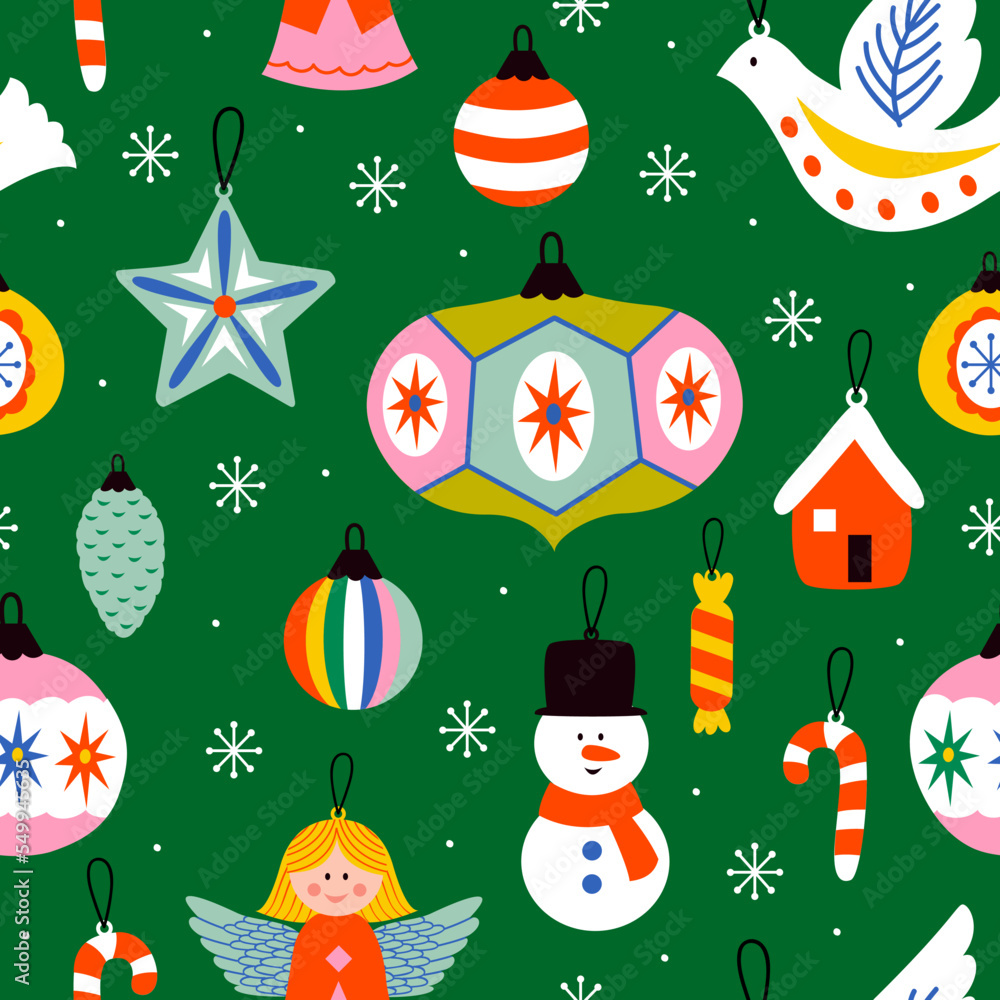 seamless pattern with Christmas ornaments