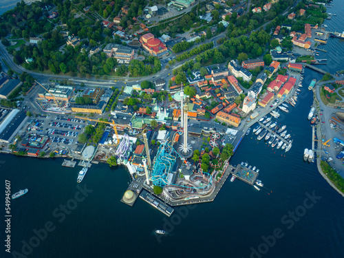 Aerial View From Above Gröna Lund, Stockholm City, Sweden photo