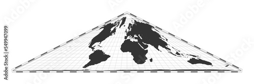 Vector world map. Collignon equal-area pseudocylindrical projection. Plain world geographical map with latitude and longitude lines. Centered to 0deg longitude. Vector illustration. photo