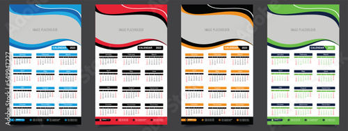 Calendar for 2023 with four color variations, vector design template. 
