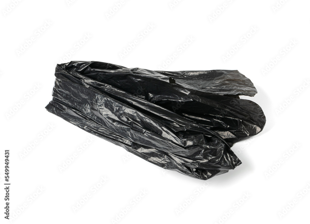 Garbage Bag Roll Isolated. Trash Package, New Rolled Plastic Bin Bags, Black Polyethylene Waste Container