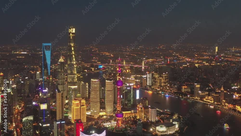 Night aerial view of downtown Shanghai, China. Shanghai World Financial Center (SWFC) Night aerial view of downtown Shanghai, China. Shanghai World Financial Center (SWFC)