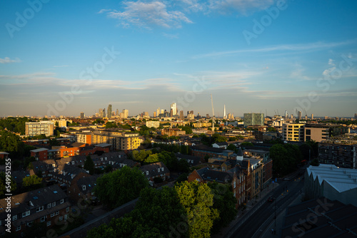 Elevated View of London Skyline during sunset  UK