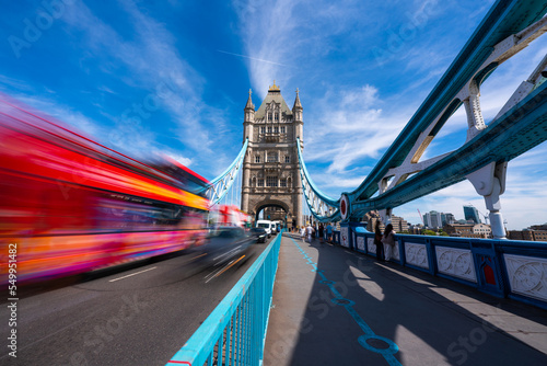 Fototapeta Naklejka Na Ścianę i Meble -  Tower Bridge people and traffic in London, United Kingdom
