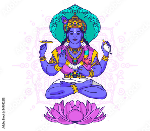 Gods of hinduism Lord Vishnu. The main Hindu deity. Vector illustration photo