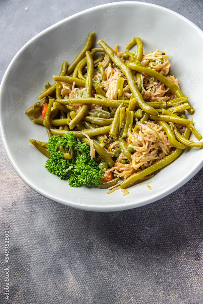 rice noodles and green beans vegetables asian food delicious snack healthy meal food snack on the table copy space food background rustic top view