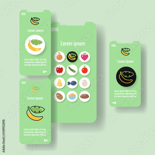 Template mobile app page with banana fruit. Food outline icon vector illustration