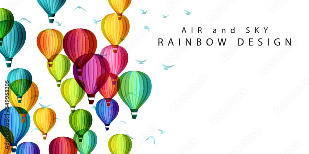 Rainbow air balloons composition. Colorful abstract vector background. Vertical decoration element for travel, adventure, holiday or festival conceptual design.