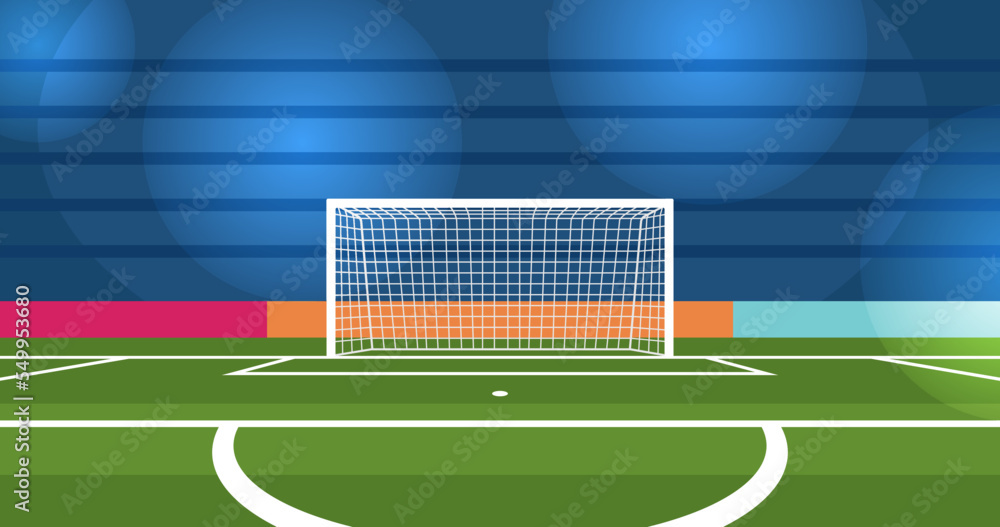 Obraz premium Soccer goalpost with net. Association football goal on field. Qualitative vector illustration for soccer, sport game, championship. Football goal. Soccer game