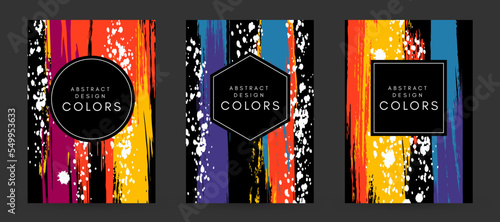 Colorful artistic poaters with paint splash decoration elements.  Abstract creative design. Backgrounds collection with hand drawn texture.