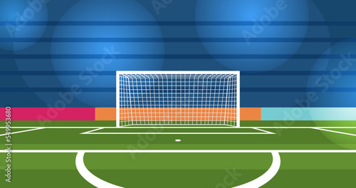 Soccer goalpost with net. Association football goal on field. Qualitative vector illustration for soccer, sport game, championship. Football goal. Soccer game