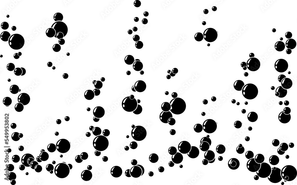 Underwater air bubbles decoration elements. Fizzy water or soap foam texture. Vector isolated silhouette design element. Horizontal border with streams Underwater air bubbles decoration elements. Fizzy water or soap foam texture. Vector isolated silhouette design element. Horizontal border with streams