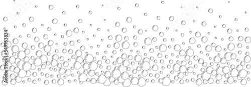 Underwater air bubbles  decoration elements. Fizzy water or soap foam texture. Vector isolated outline design element. Horizontal border
