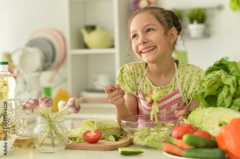 Beautiful girl preparing a salad in the kitchen Beautiful girl preparing a salad in the kitchen