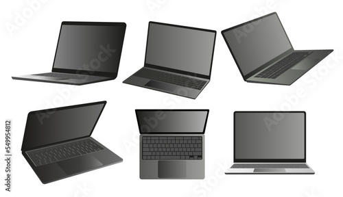 laptop set with multiple views on white background Business Presentation Vector Template Used For Decoration, Advertising Design, Website Or Publication, Banner And Poster And Brochure