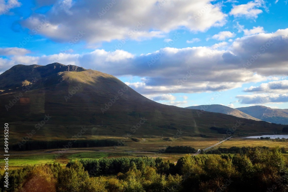 Bright mountain view near Glencoe, Highlands, Scotland