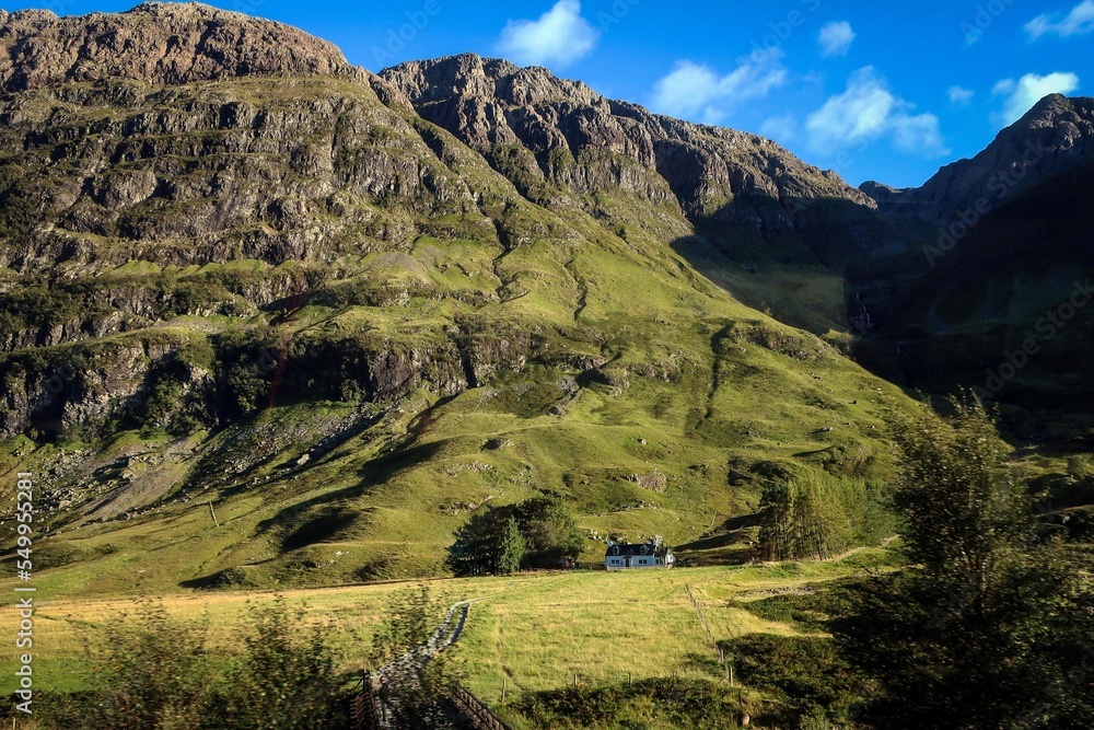 Bright mountain view near Glencoe, Highlands, Scotland