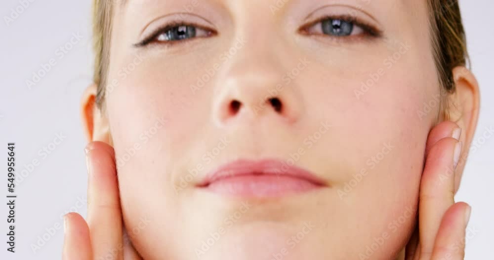 Beauty, model and face with skincare and woman in natural cosmetics advertising, clean glow against studio background. Facial, skin care and cosmetic treatment makeup and healthy skin with wellness Beauty, model and face with skincare and woman in natural cosmetics advertising, clean glow against studio background. Facial, skin care and cosmetic treatment makeup and healthy skin with wellness