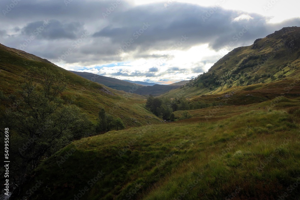 Scenic landscape of Scottish Highlands near Kinlochleven, Scotland