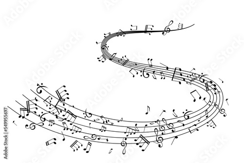 Notes on the swirl. Music decoration element isolated on the white background.