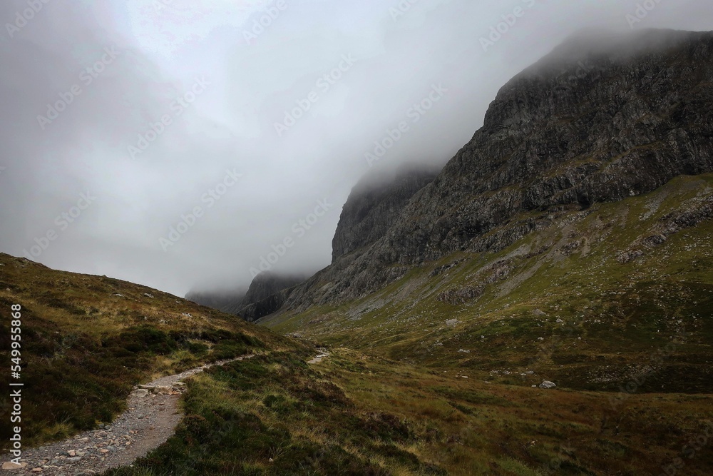 Scenic landscape of Scottish Highlands near Kinlochleven village, Scotland