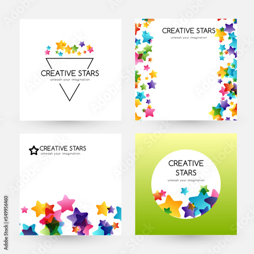 Creative kids vector cards with colorful stars