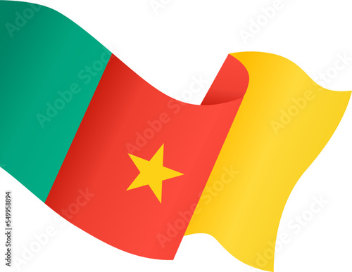 Cameroon flag flying on white background