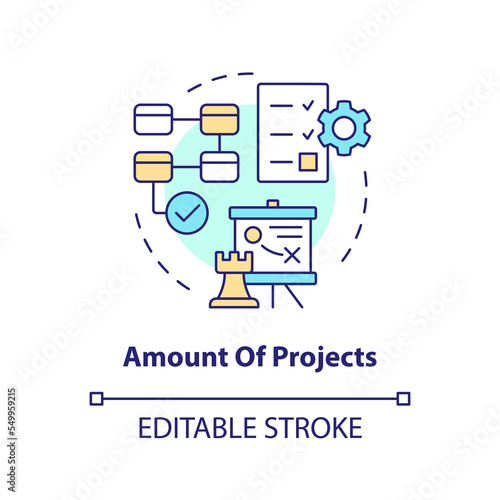 Amount of projects concept icon. Selecting release management tools factor abstract idea thin line illustration. Isolated outline drawing. Editable stroke. Arial, Myriad Pro-Bold fonts used