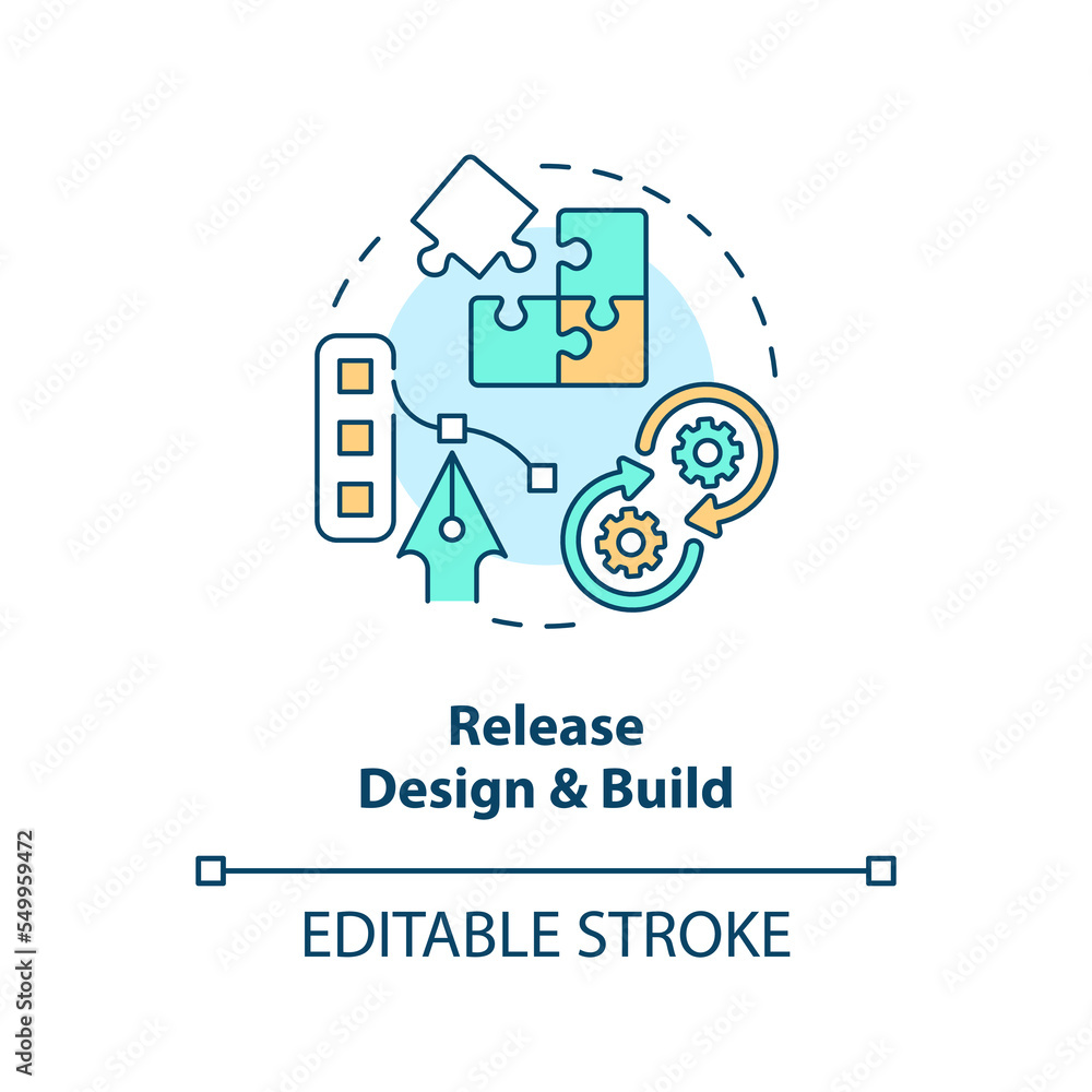 Design and build concept icon. Programming phase. Release management strategy step abstract idea thin line illustration. Isolated outline drawing. Editable stroke. Arial, Myriad Pro-Bold fonts used