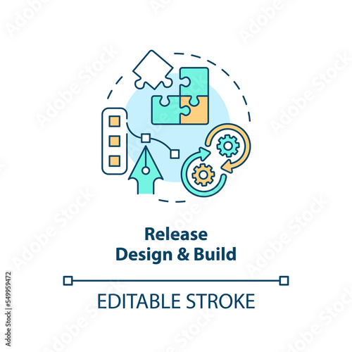 Design and build concept icon. Programming phase. Release management strategy step abstract idea thin line illustration. Isolated outline drawing. Editable stroke. Arial, Myriad Pro-Bold fonts used