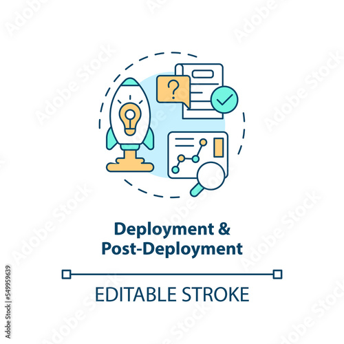 Deployment concept icon. Software development. Release management process step abstract idea thin line illustration. Isolated outline drawing. Editable stroke. Arial, Myriad Pro-Bold fonts used