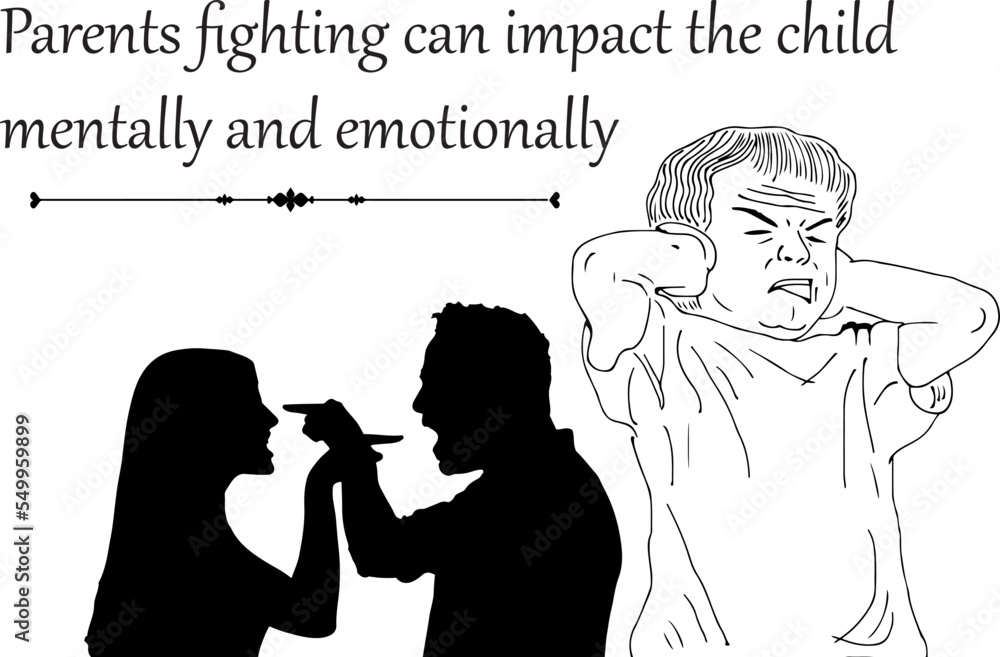 Effect of mother and father fighting on a child sketch drawing vector ...