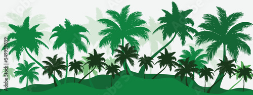 Beach with palm trees  with forest of palm trees