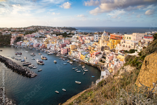 beautiful italian island procida famous for its colorful marina  tiny narrow streets and many beaches
