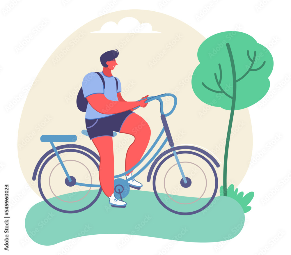 Young man riding bicycle vector city cyclist