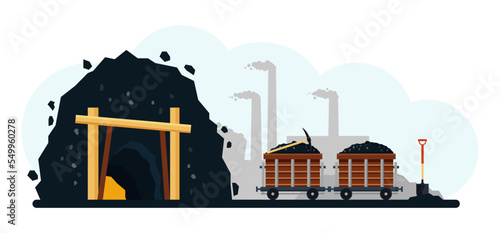 Mine industry and coal pile transportation vector