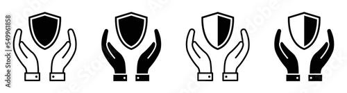 Hand holding shield icon.Insurance hand icon, vector illustration