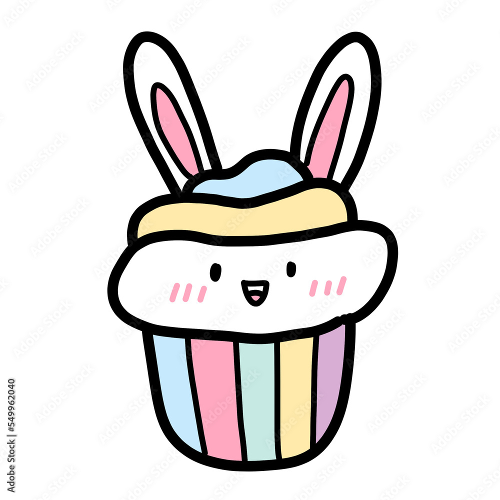 easter bunny with a cupcake cute cartoon pastel illustration easter bunny with a cupcake cute cartoon pastel illustration