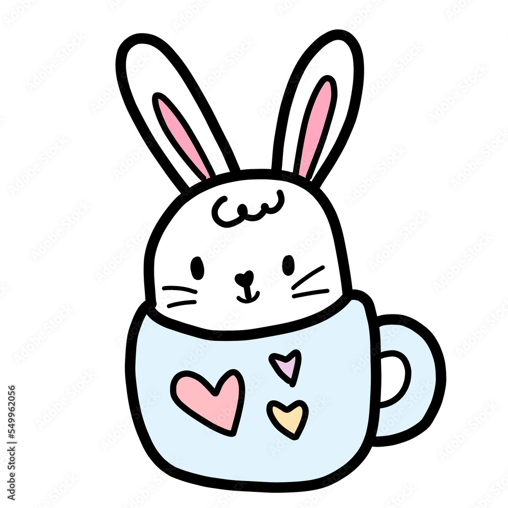 Obraz premium cute cartoon easter bunny rabbit in a cup