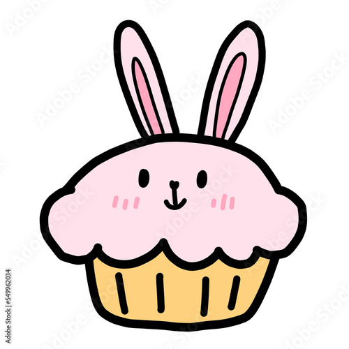 easter bunny with a cupcake cute cartoon pastel illustration