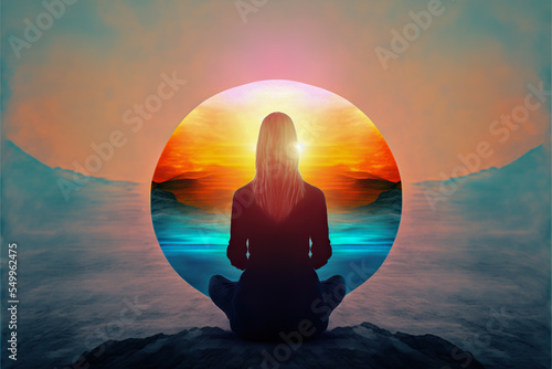 yoga meditation and power of  reiki healing , uses aspects of music to improve health and well being.  help your meditation and relaxation and slow life generative Ai     
